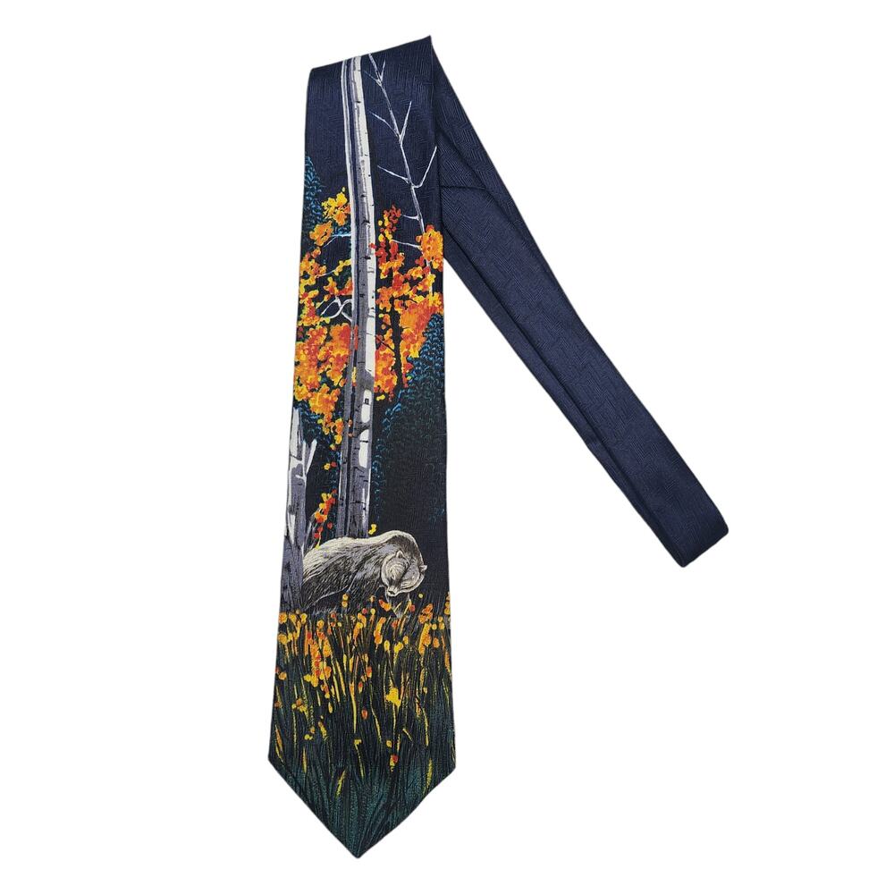 Vintage Reed St. James Necktie Grizzly Bear Aspen Forest Men's Tie USA Outdoors